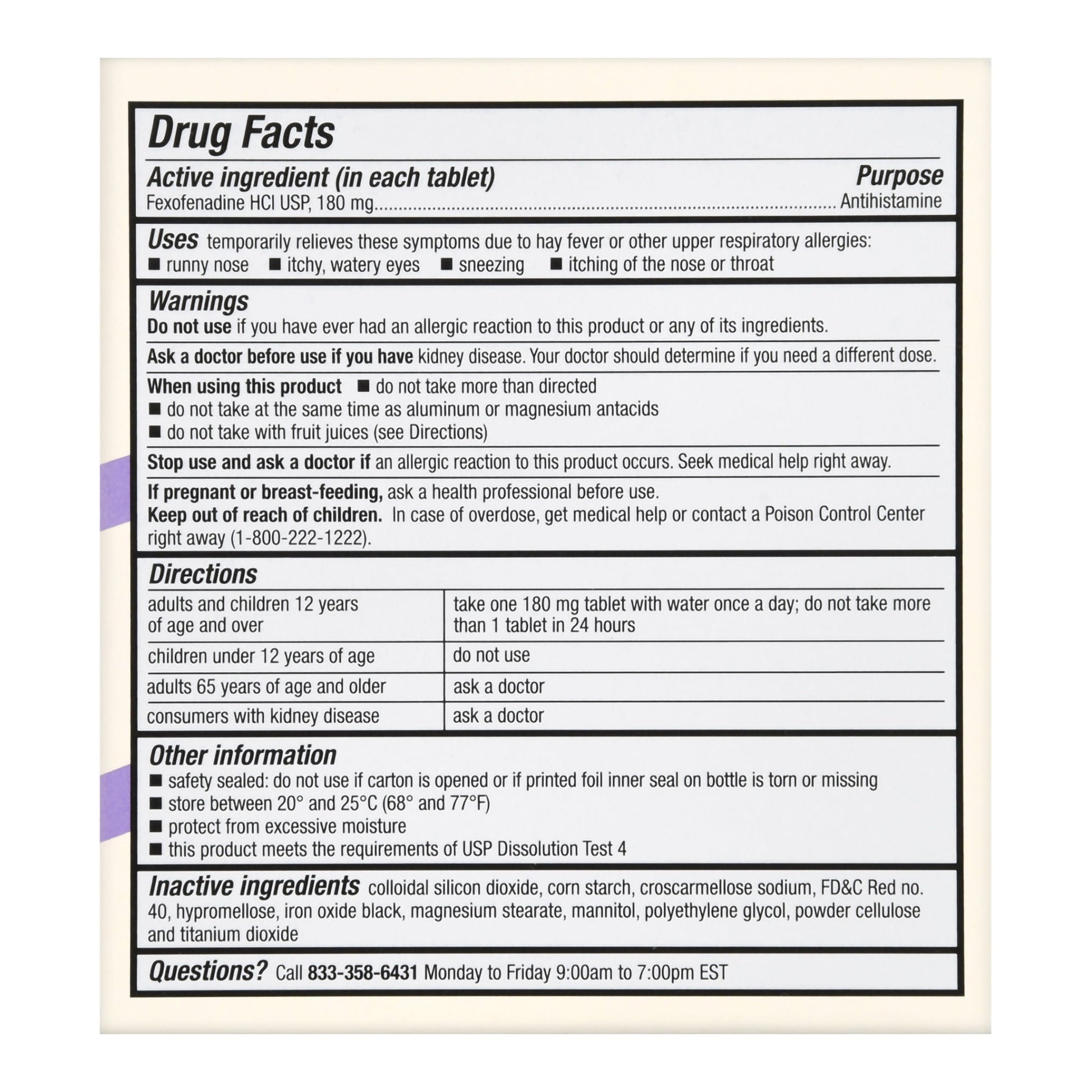 Foster & Thrive™ 24 Hour Allergy Relief Fexofenadine HCl USP 180 mg Tablets