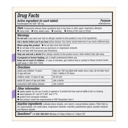 Foster & Thrive™ 24 Hour Allergy Relief Fexofenadine HCl USP 180 mg Tablets