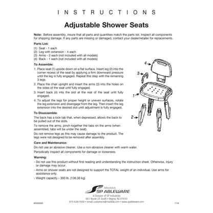 Maddak Adjustable Shower Seat with Arms and Back