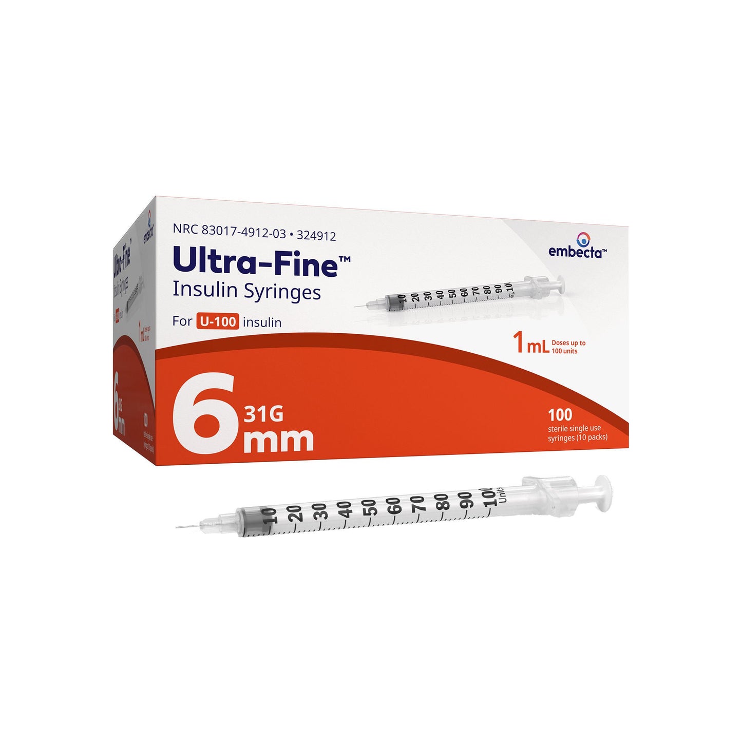 Veo Ultra-Fine Standard Insulin Syringe with Needle 15/64 Inch 31 Gauge NonSafety Regular Wall