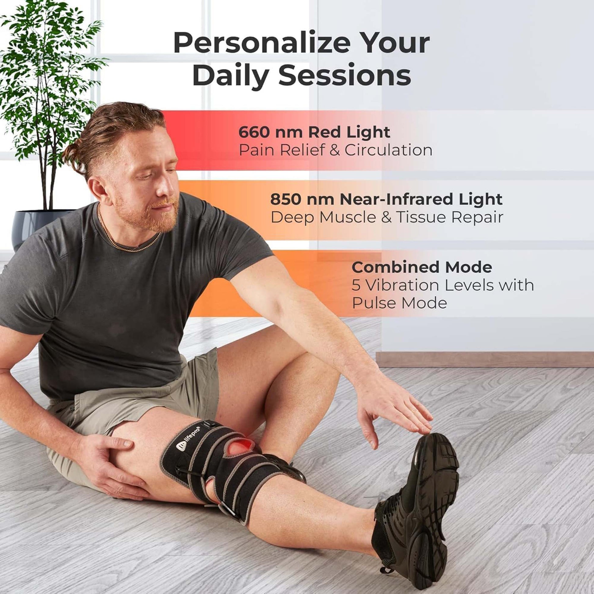 BioRecover Light Therapy Knee Brace Hook and Loop