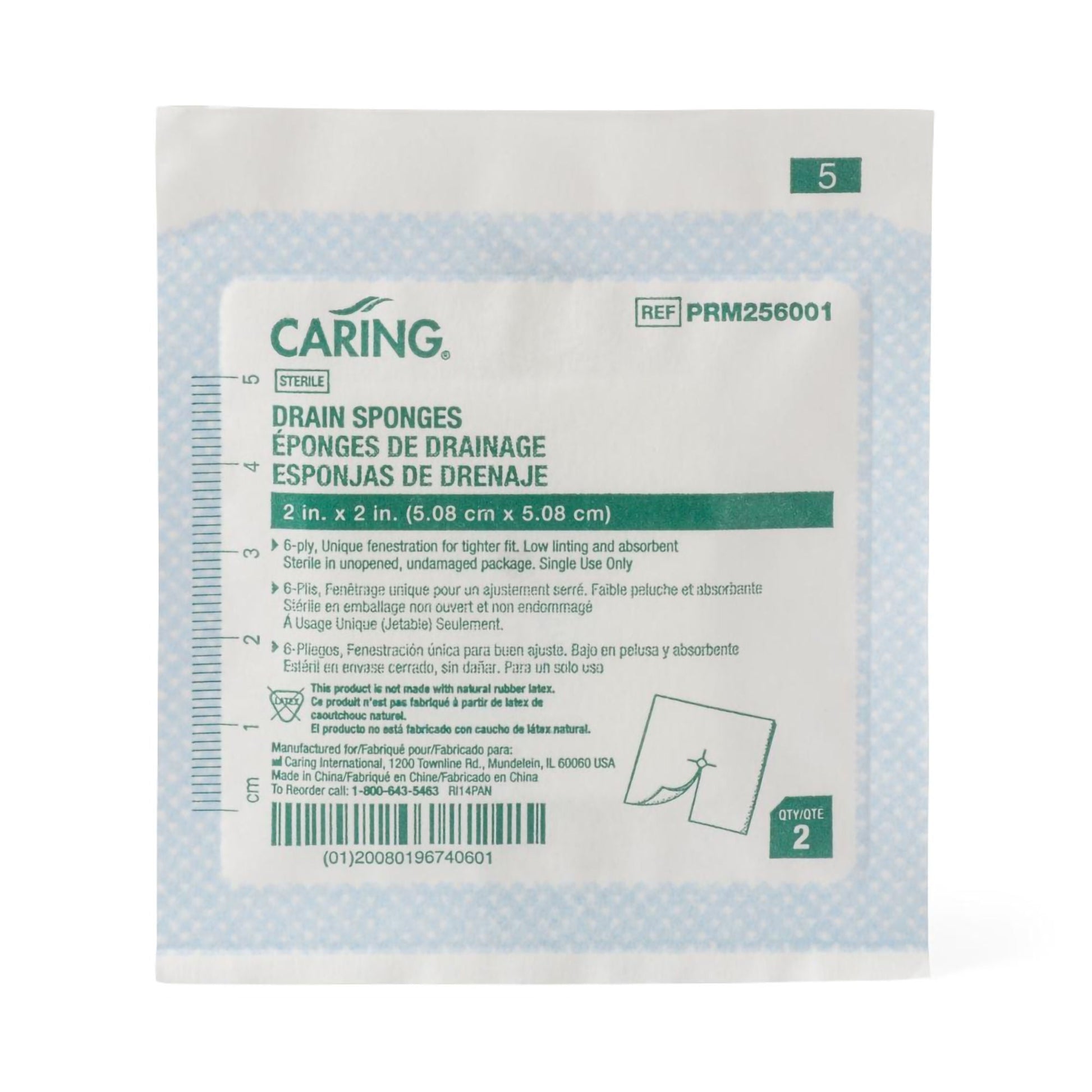 Caring® Drain Sponge, 6-Ply