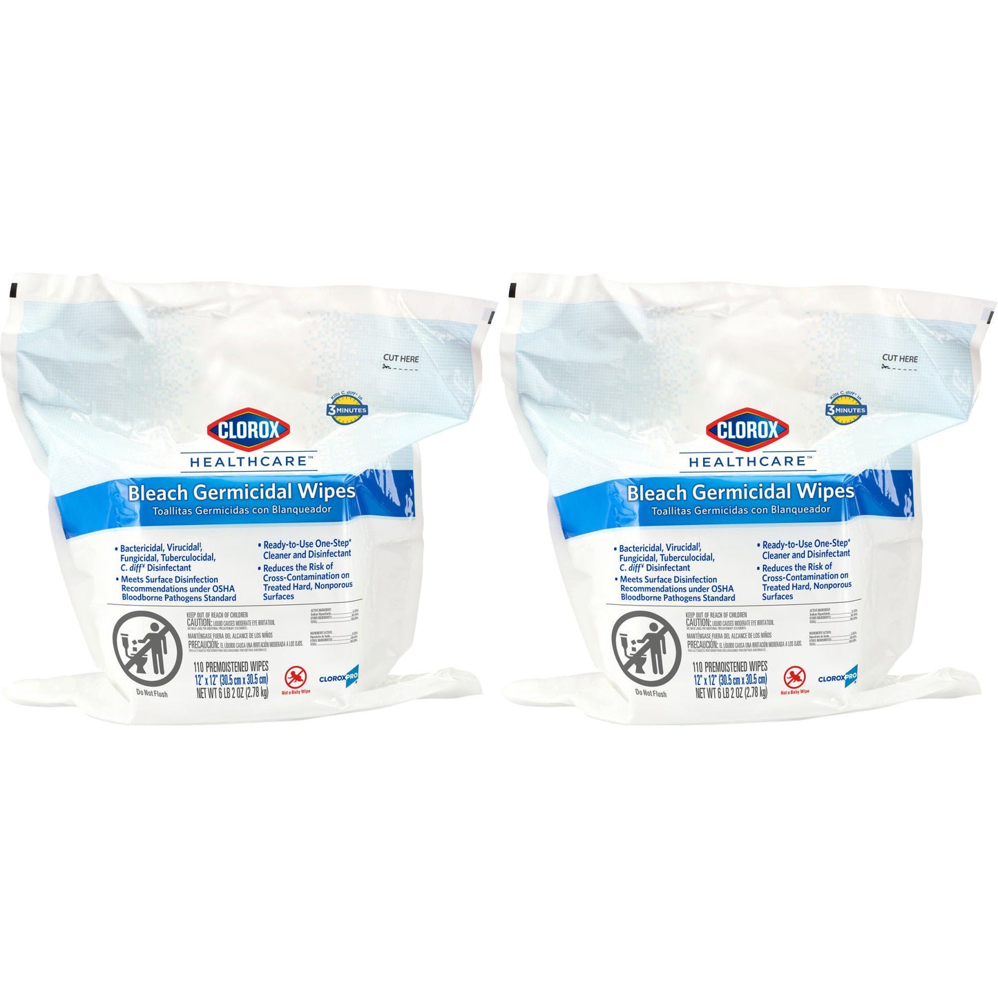 Clorox Healthcare® Bleach Germicidal Wipes, Refill Pouch, .