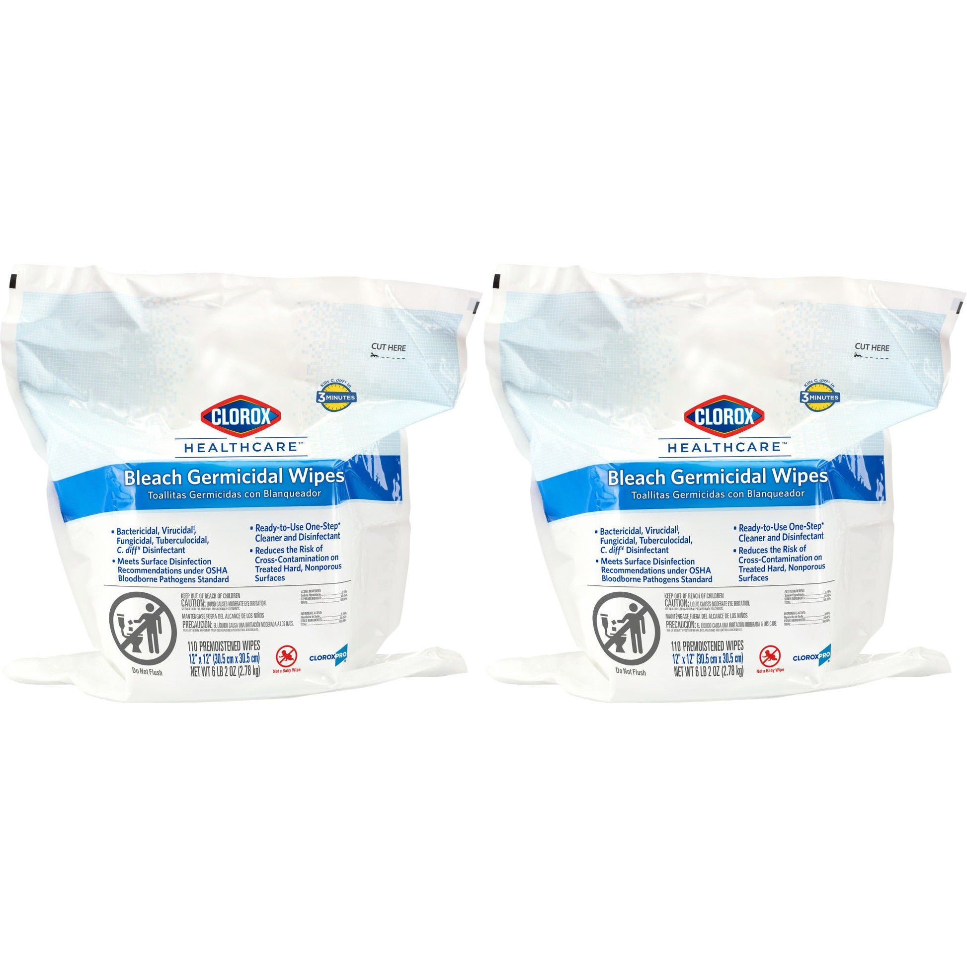 Clorox Healthcare® Bleach Germicidal Wipes, Refill Pouch, .