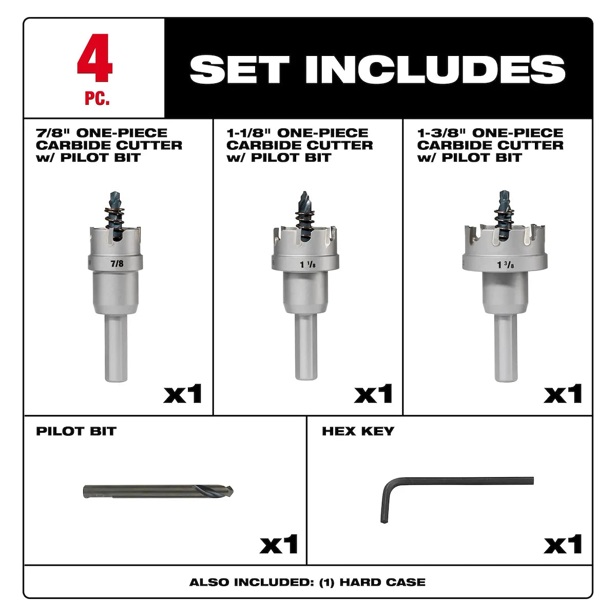 Milwaukee One-Piece Carbide Hole Cutter Set - 4PC 49-57-8623