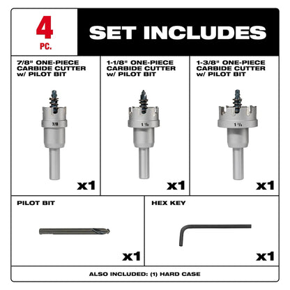Milwaukee One-Piece Carbide Hole Cutter Set - 4PC 49-57-8623