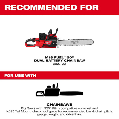 Milwaukee 20" .325" Pitch, .043" Gauge Saw Chain and Guide Bar Set 49-16-2848