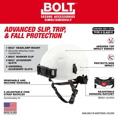 Milwaukee BOLT Red Safety Helmet with IMPACT ARMOR Liner (USA) - Type 2, Class E 48-73-1351 | 3-Piece, Molded Plastic