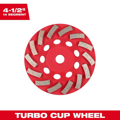 Milwaukee 4-1/2" DIAMOND MAX Turbo Diamond Cup Wheel - 14 Segment 49-93-7784 | Diamond Coated