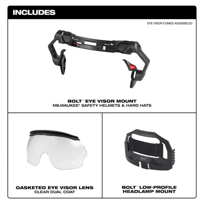 Milwaukee BOLT Gasketed Eye Visor - Clear Dual Coat Lens (Compatible with BOLT Safety Helmets & BOLT Hard Hats) 48-73-1412