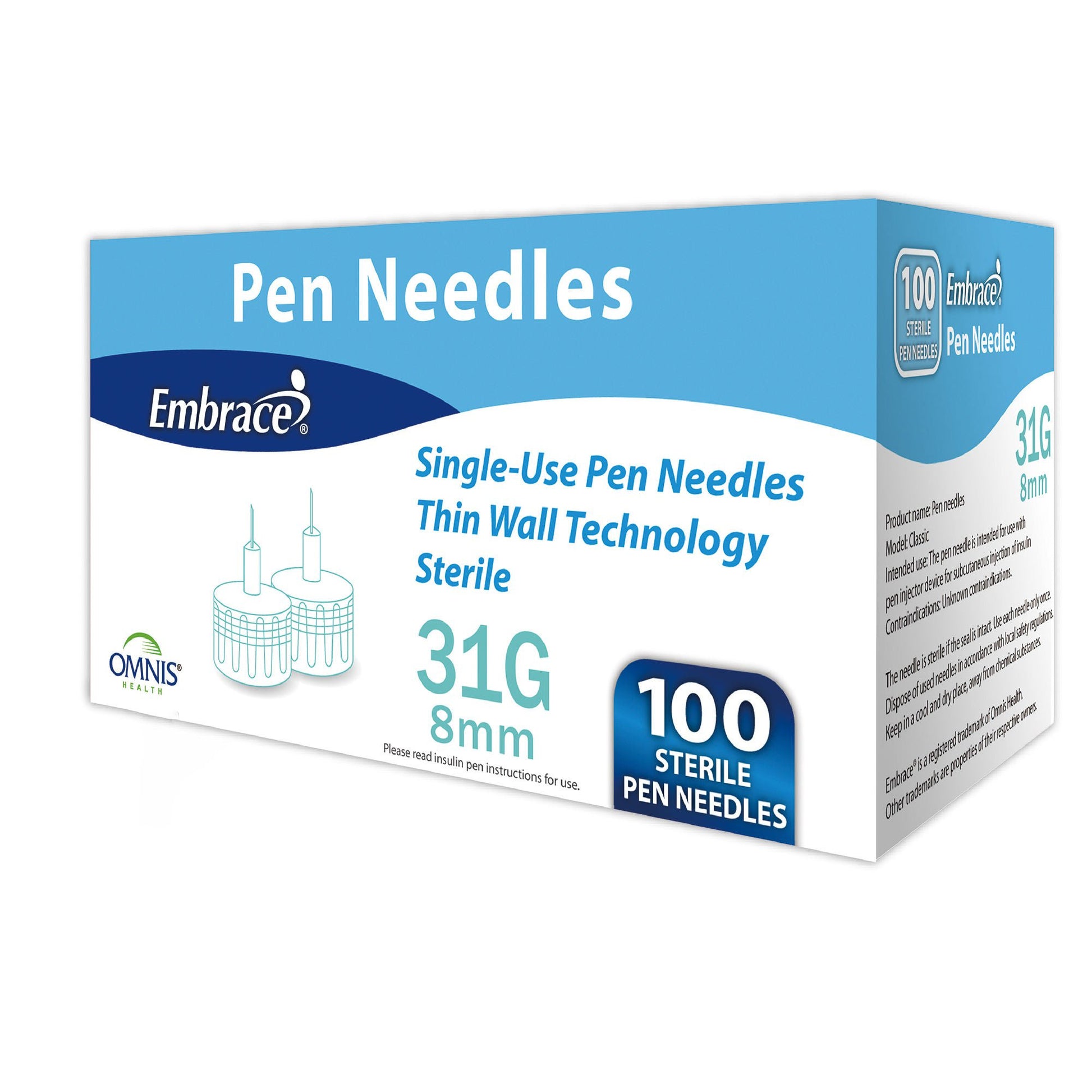 Embrace Safety Insulin Pen Needle 8 mm Length Manual Safety