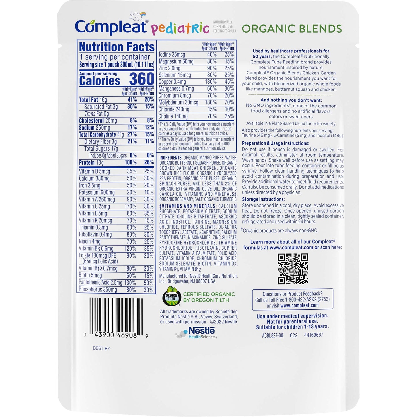 Compleat® Pediatric Organic Blends Tube Feeding Formula, Chicken-Garden, Non-GMO