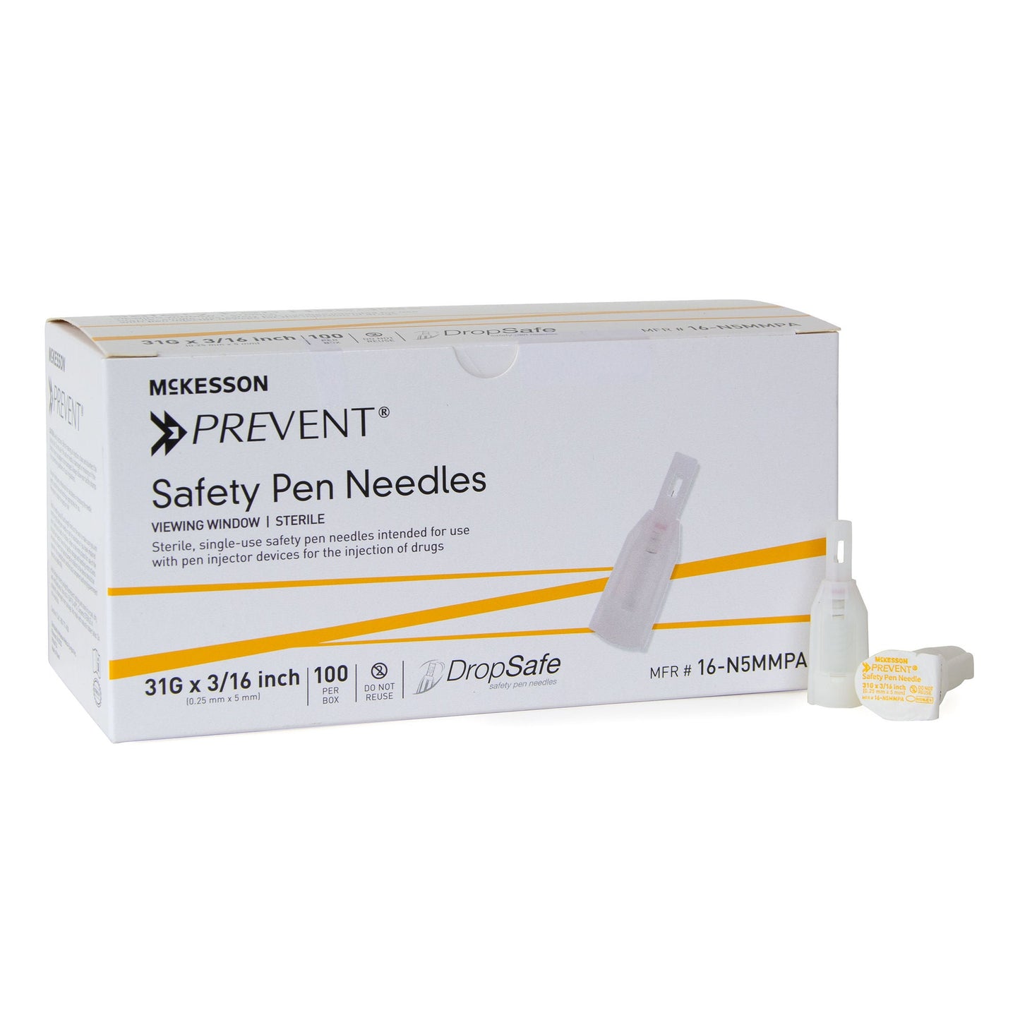 McKesson Prevent® Safety Insulin Pen Needle, 5 mm Length