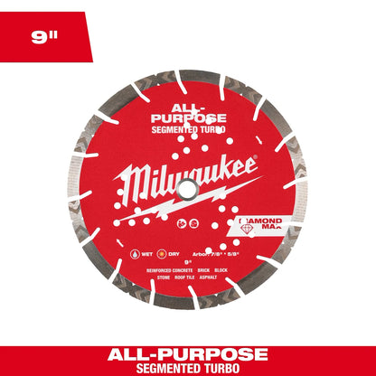 Milwaukee 9" DIAMOND MAX All-Purpose Segmented Turbo Diamond Blade 49-93-7125 | Diamond Coated