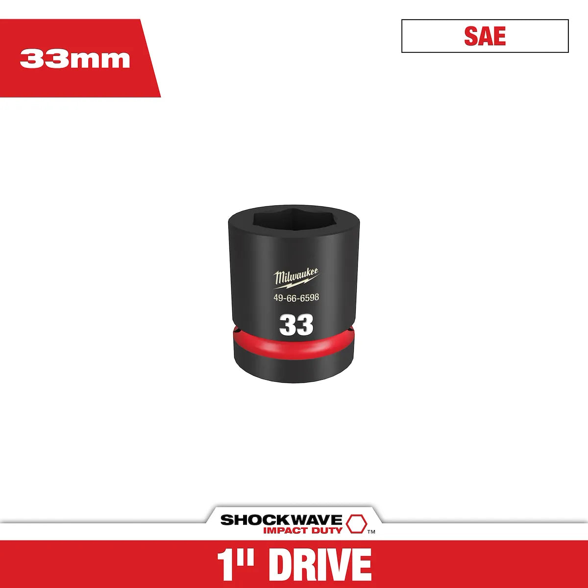 Milwaukee SHOCKWAVE Impact Duty 1" Drive 32MM Standard 6 Point Socket 49-66-6597
