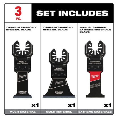 Milwaukee 3 PC Multi-Material Universal Fit Oscillating Multi-Tool Blade Set 49-25-1241