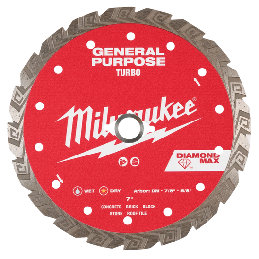 Milwaukee 7" DIAMOND MAX Turbo, General Purpose Diamond Blade 49-93-9107 | Diamond Coated