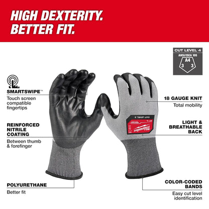 Milwaukee 12 Pair Cut Level 4 High Dexterity Polyurethane Dipped Gloves 48-73-8740B | ANSI Cut A4, 12-Piece