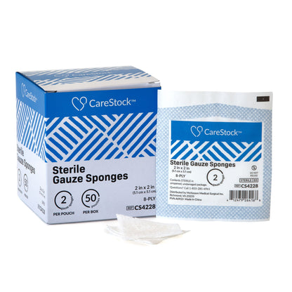 CareStock™ Gauze Sponge, 8-Ply, Medical-Grade Cotton Wound Dressing