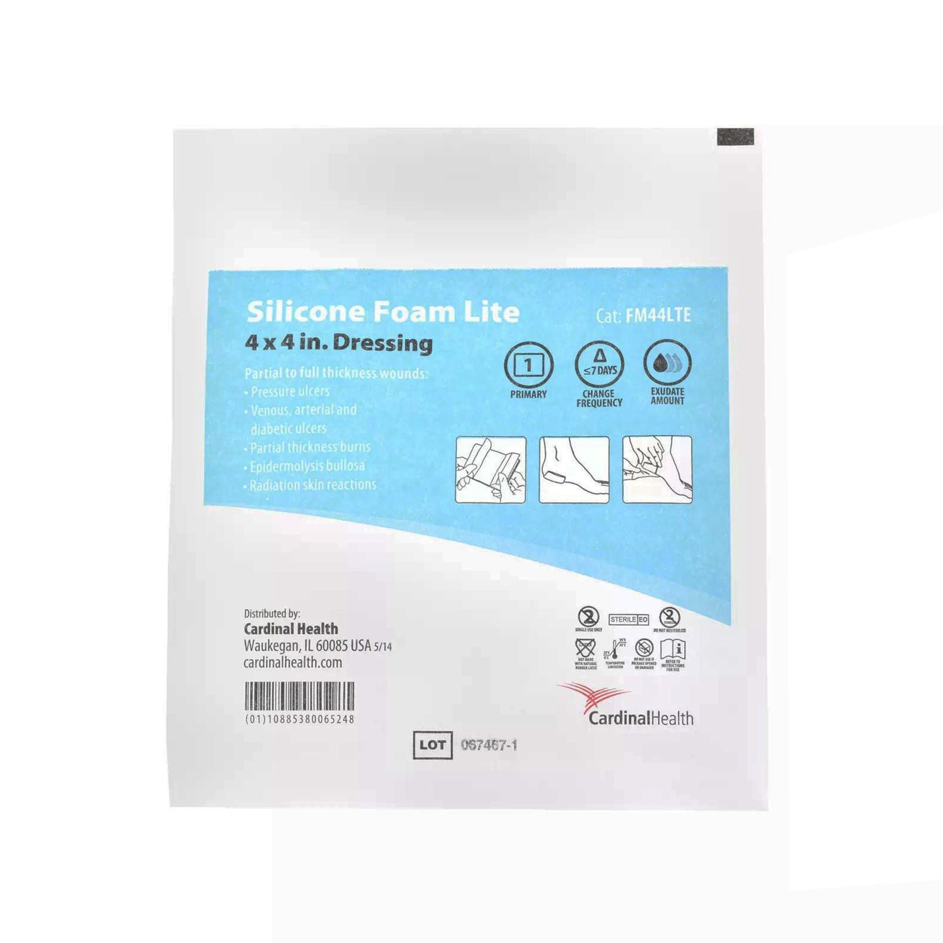 Cardinal Health Silicone Foam Lite Thin Foam Dressing Without Border Film Backing Silicone Face Square