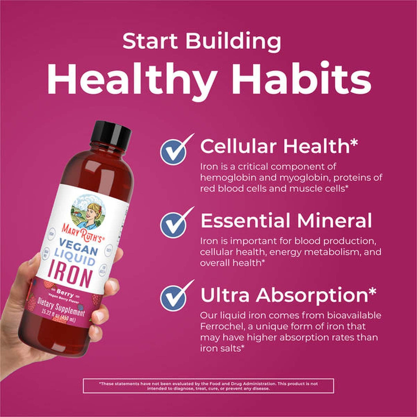 Mary Ruth's® Vegan Liquid Iron for Metabolism, Cellular Health, Overall Wellness