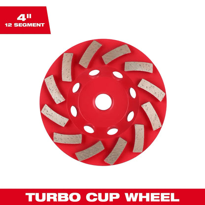 Milwaukee 4" DIAMOND MAX Turbo Diamond Cup Wheel - 12 Segment 49-93-7780 | Diamond Coated