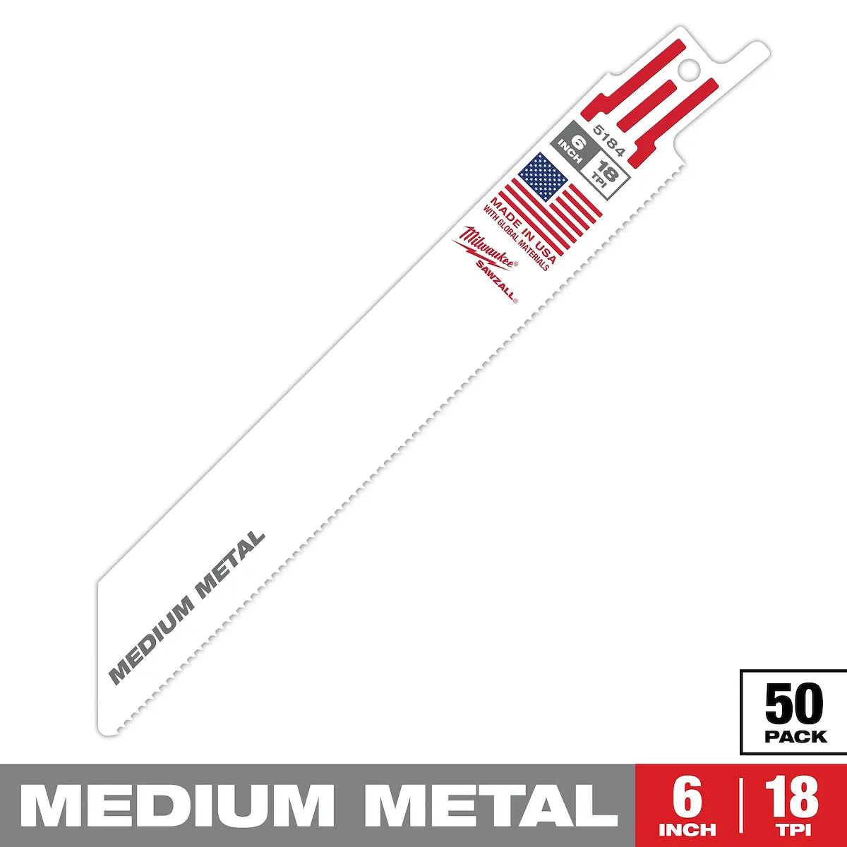Milwaukee 6" 14 TPI SAWZALL Blade for Medium Metal (5 PK) 48-01-6184 | 6 in Blade Length