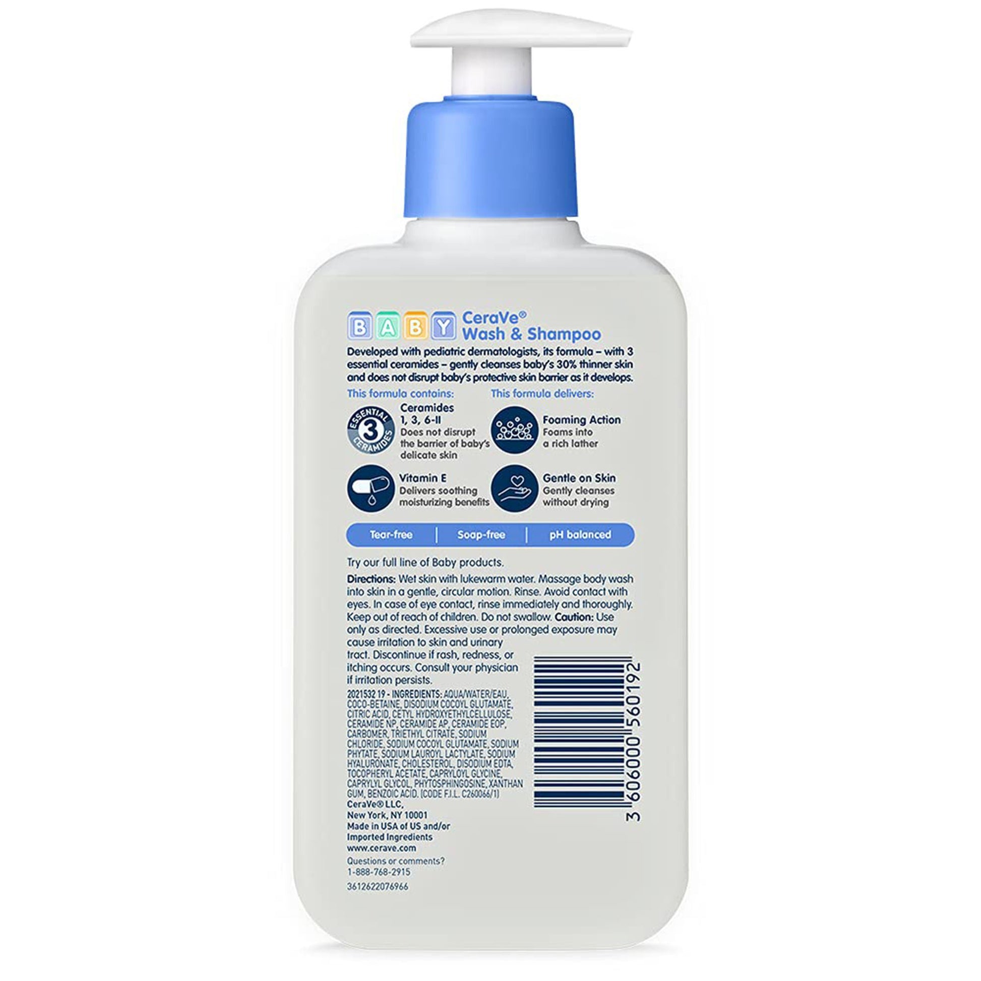 CeraVe® Baby Wash and Shampoo Unscented, Pump Bottle