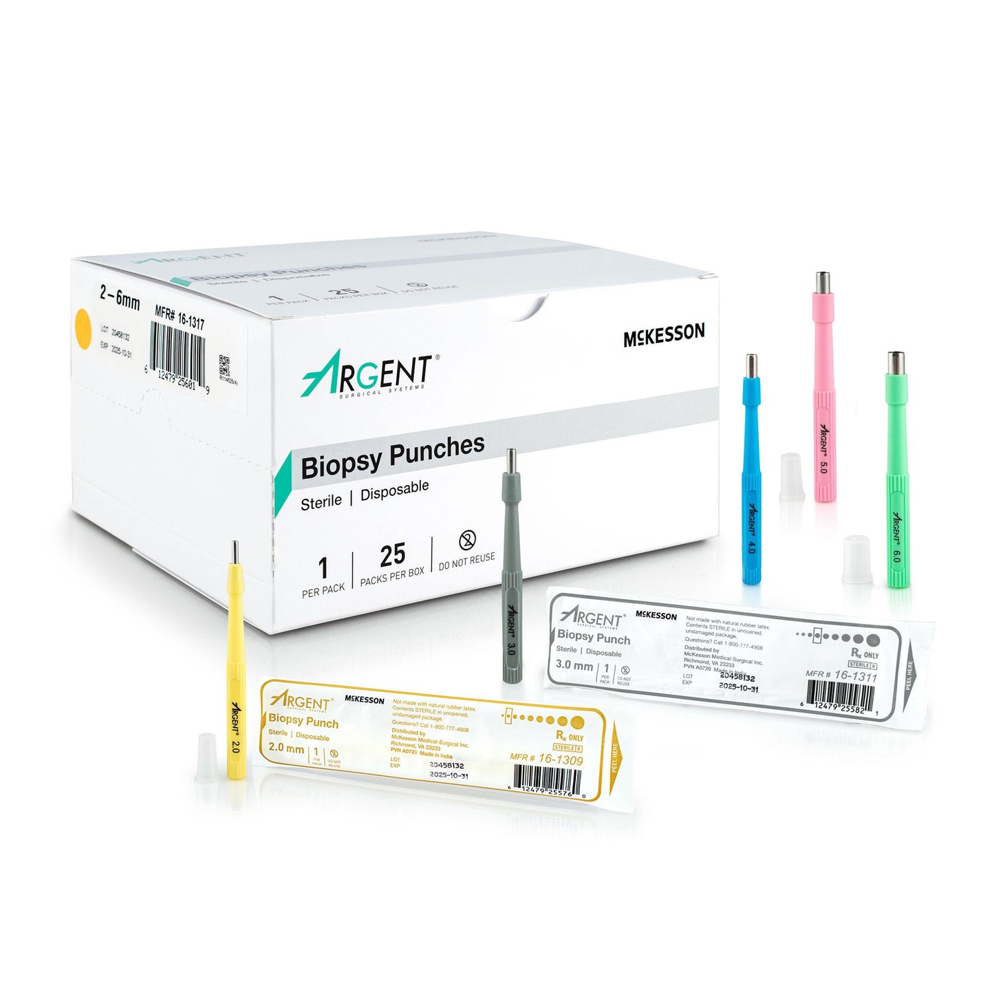 McKesson Argent™ Disposable Biopsy Punches, 2.0 - 6.0 mm – Box of 25