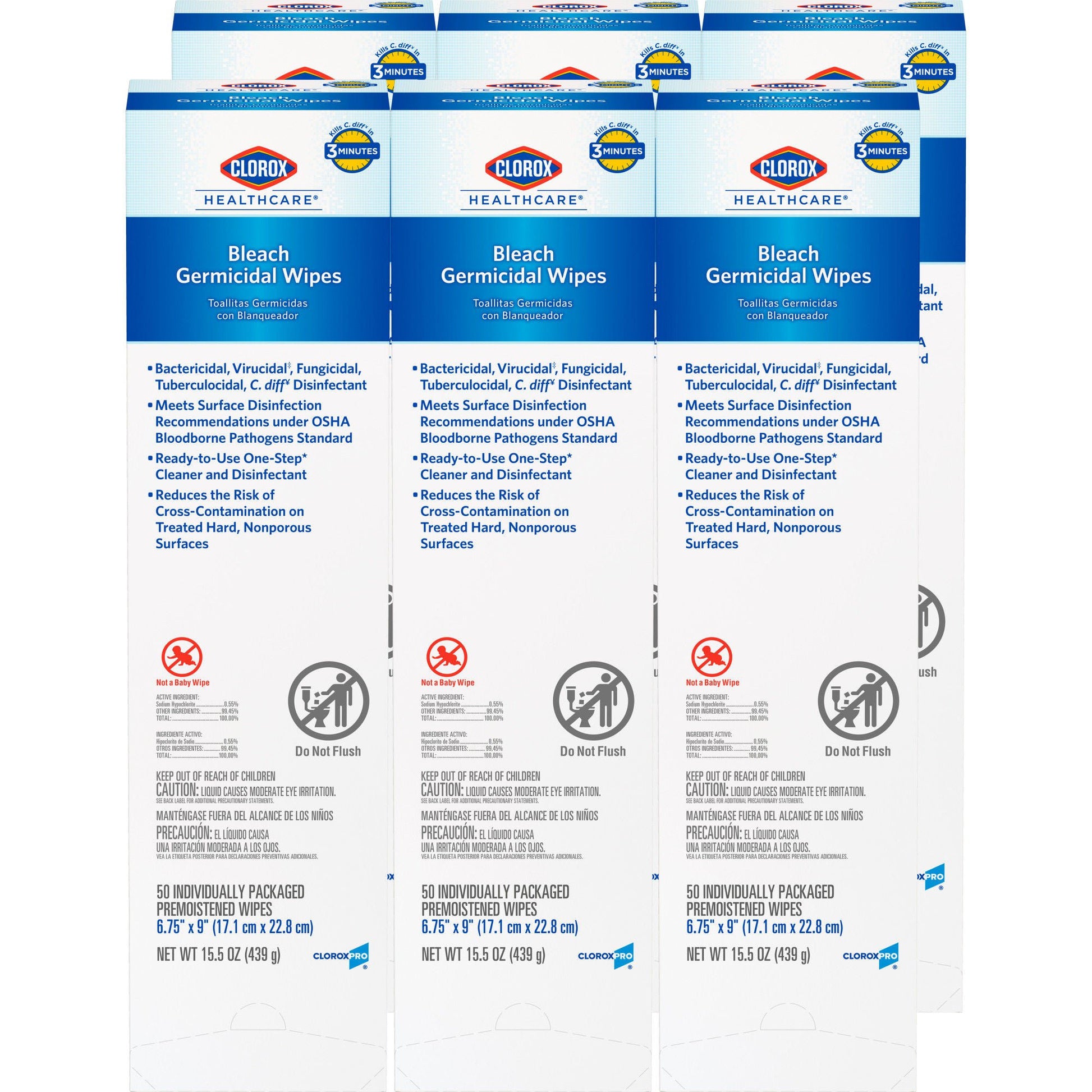 Clorox Healthcare® Bleach Germicidal Wipes, Individual Packets, .
