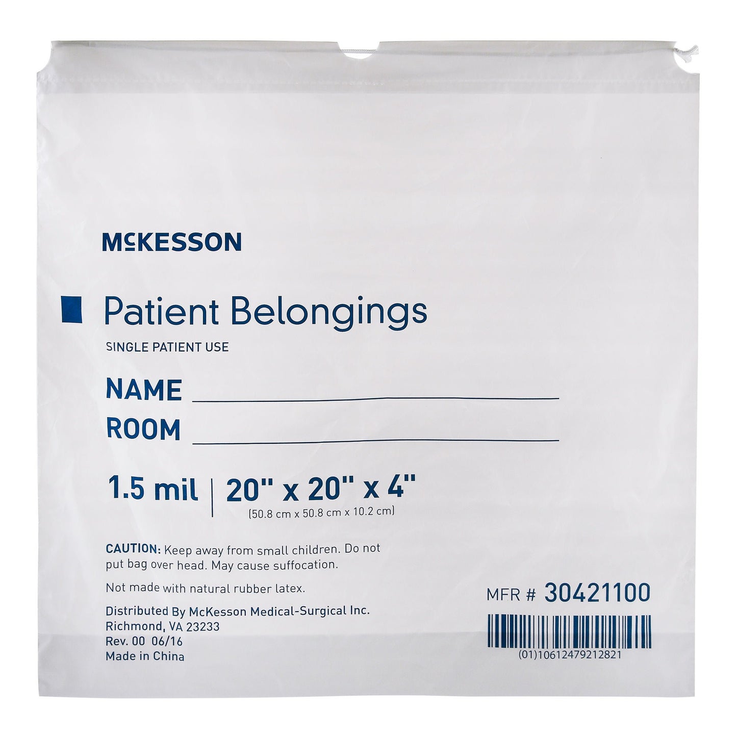 McKesson Patient Belongings Bag, White