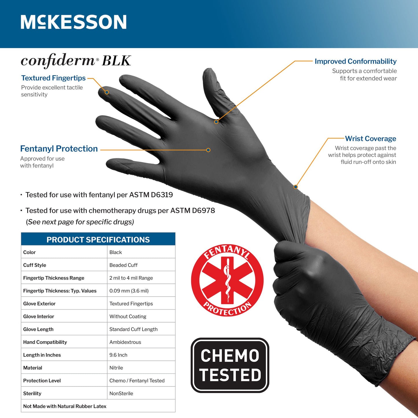 McKesson Confiderm® BLK Nitrile Exam Gloves, Black - view 5