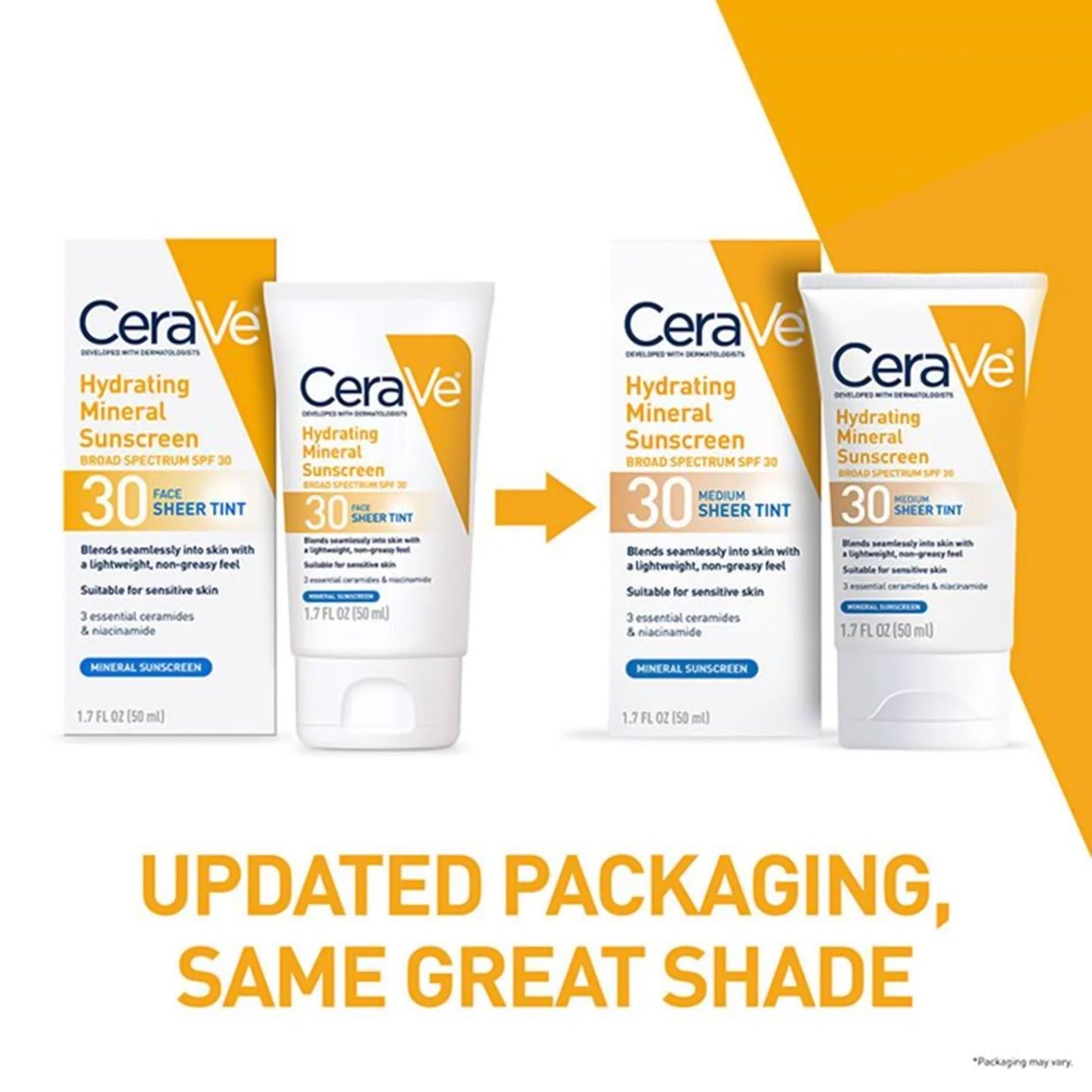 CeraVe® Hydrating Mineral Sunscreen Medium Sheer Tint, SPF 30, Tube