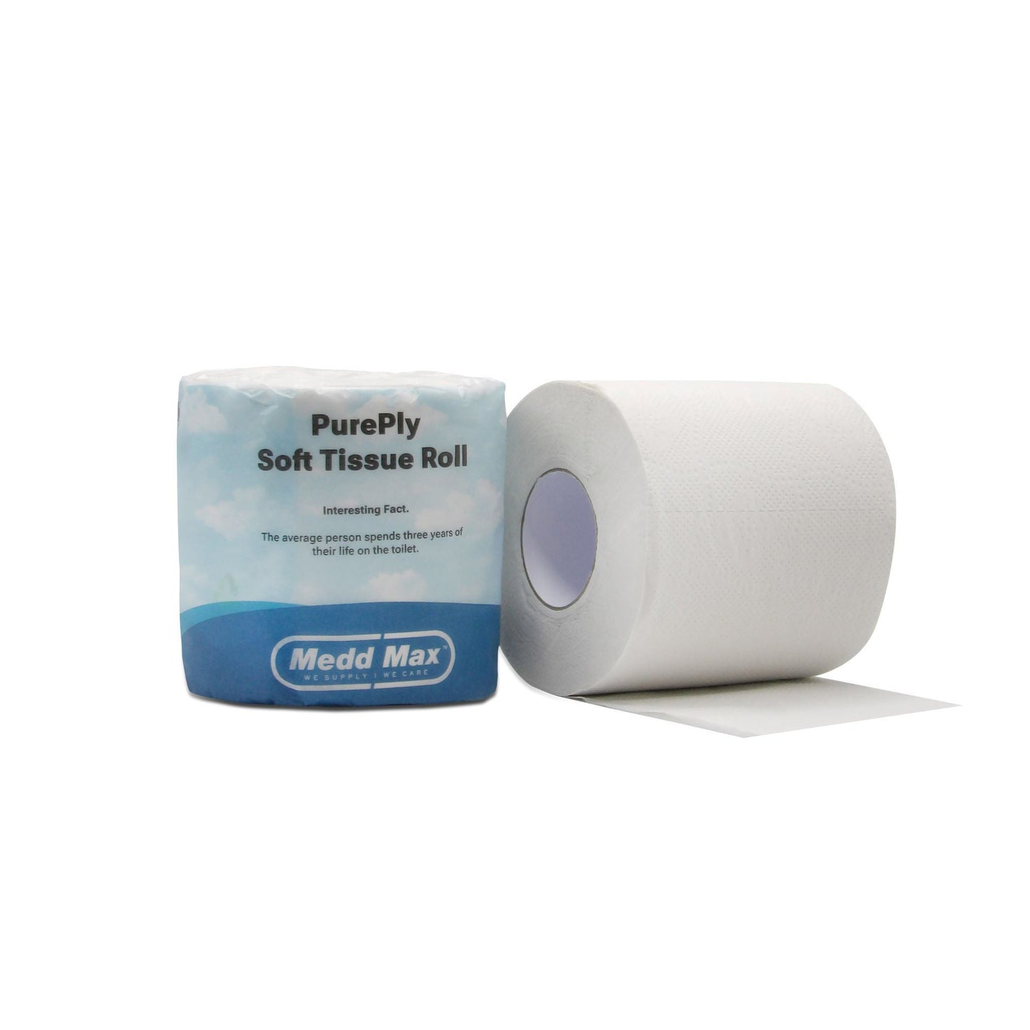 Pure Ply Toilet Tissue White 2-Ply Standard Size Cored Roll 500 Sheets