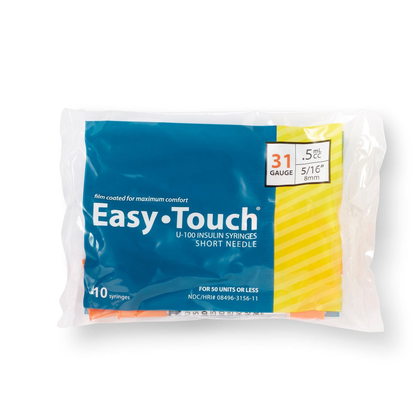 EasyTouch™ Insulin Syringe with Needle, 31 Gauge, 5/16 Inch Needle Length