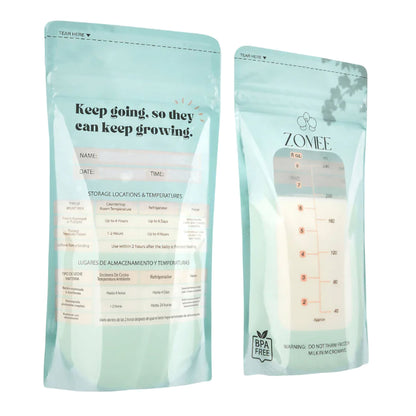 Zomee Breast Milk Storage Bag Food Grade Plastic Clear / Green