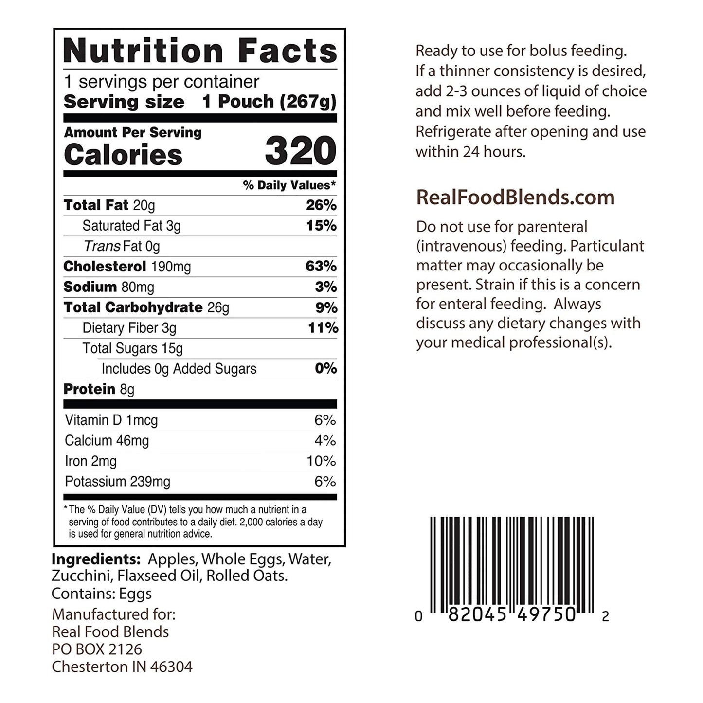Real Food Blends™ Eggs, Apples & Oats Puree Food Blend for Tube Feeding