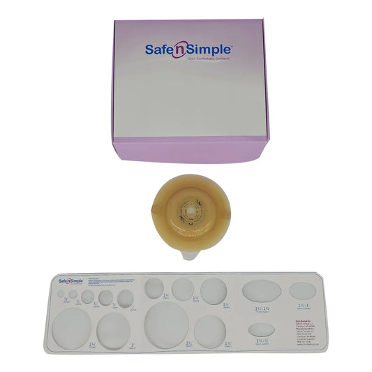 Safe n Simple Ostomy Barrier Trim to Fit, Standard Wear Adhesive Tape Collar Flange Up to 1-1/2 Inch Opening