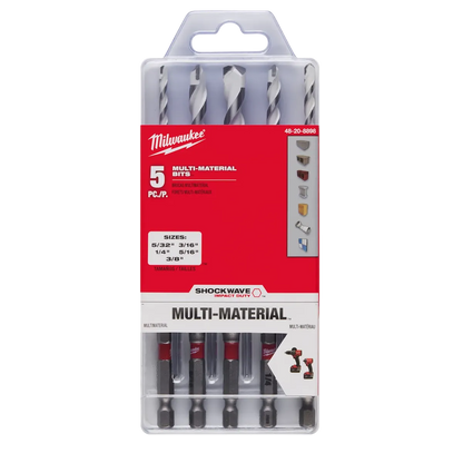 Milwaukee 5 PC SHOCKWAVE Impact Duty Carbide Multi-Material Drill Bit Set 48-20-8898