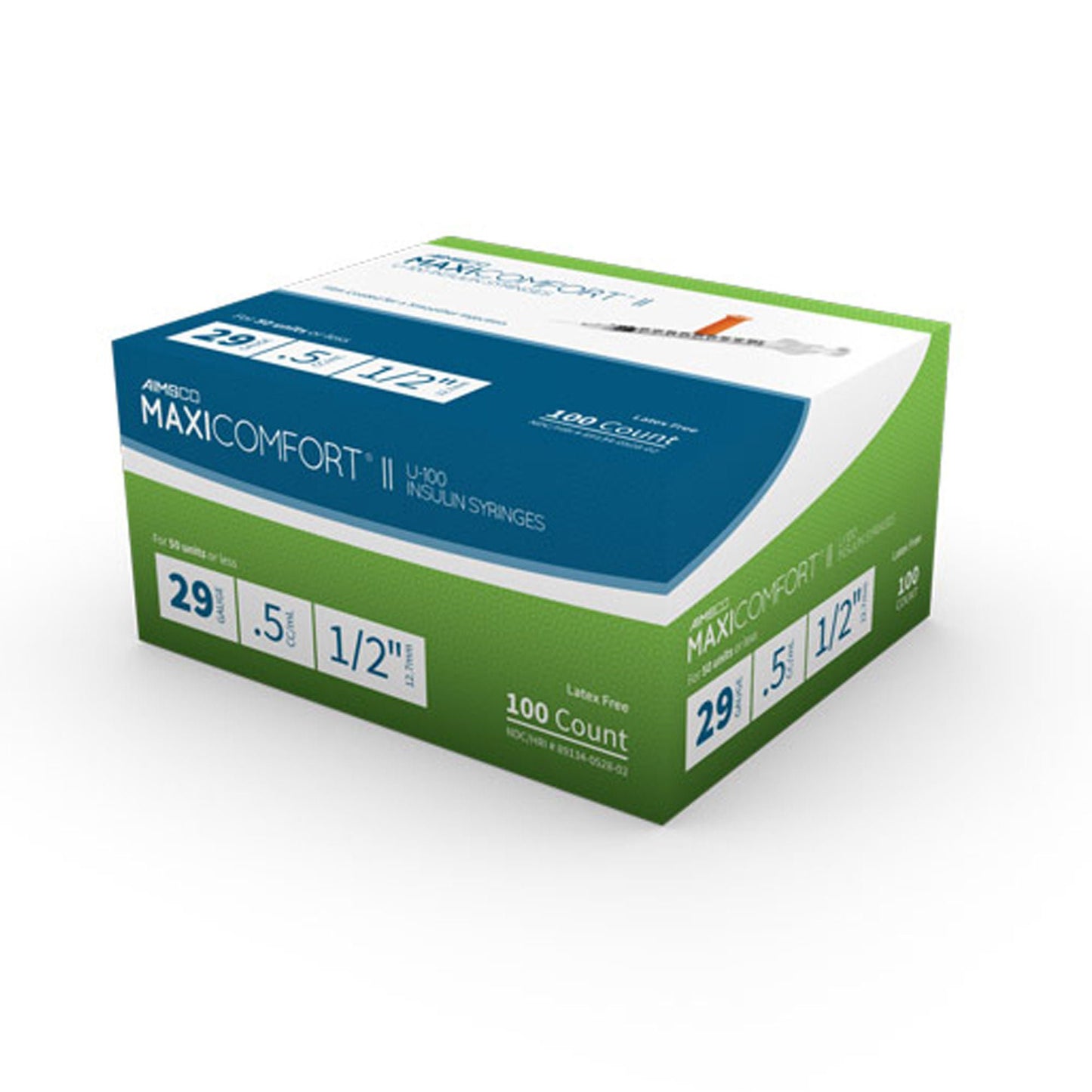 MaxiComfort® II Standard Insulin Syringe with Needle, 29 Gauge, 1/2 Inch