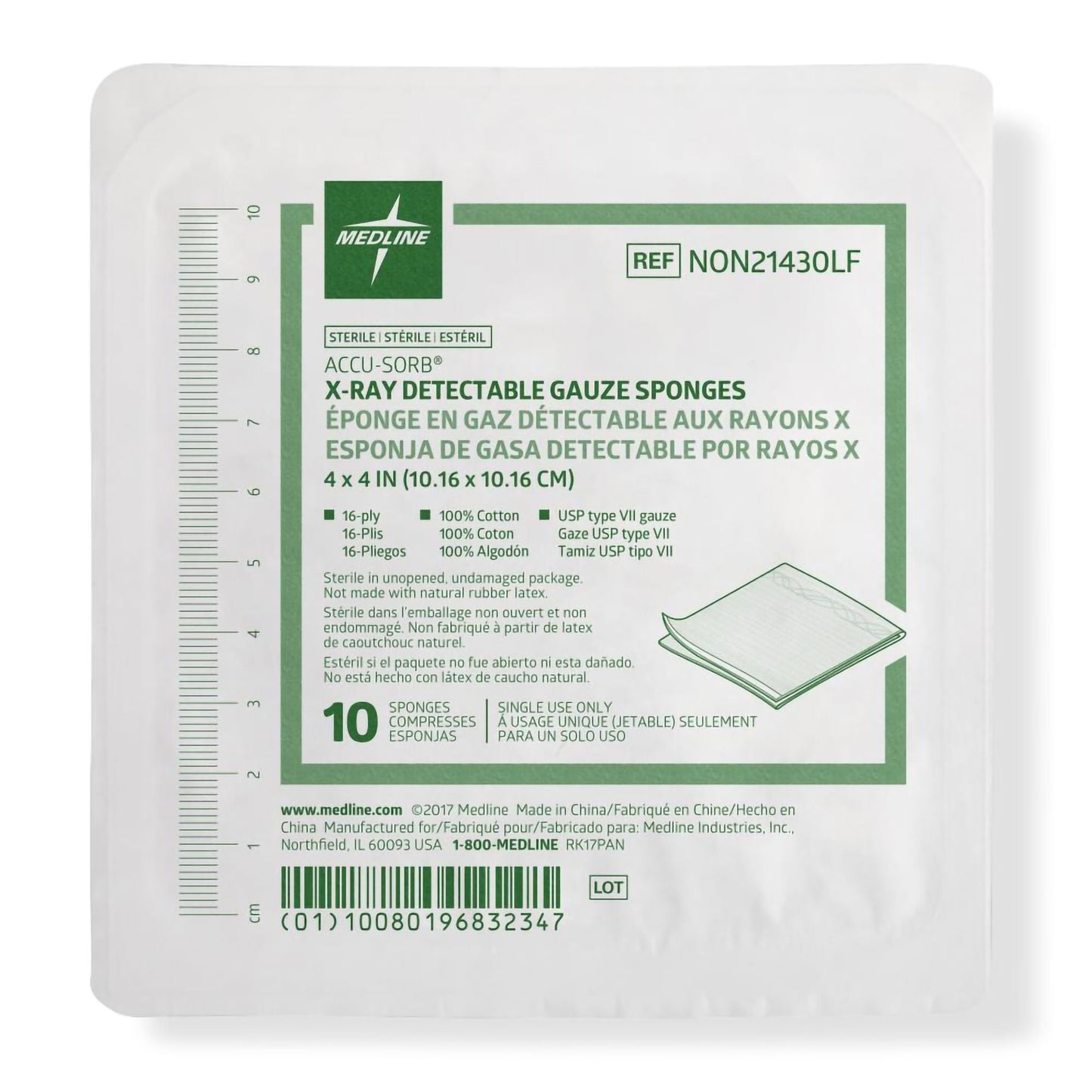 Medline Gauze Sponge 16-Ply Sterile X-Ray Detectable