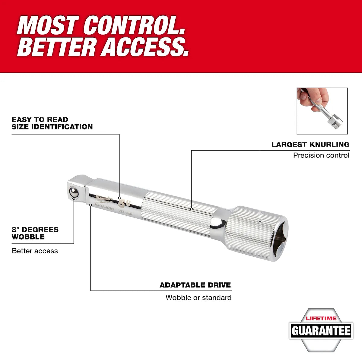 Milwaukee 1/2" Drive 3" Wobble Extension 43-24-9208 | 1/2 in Drive, Chrome Vanadium Steel
