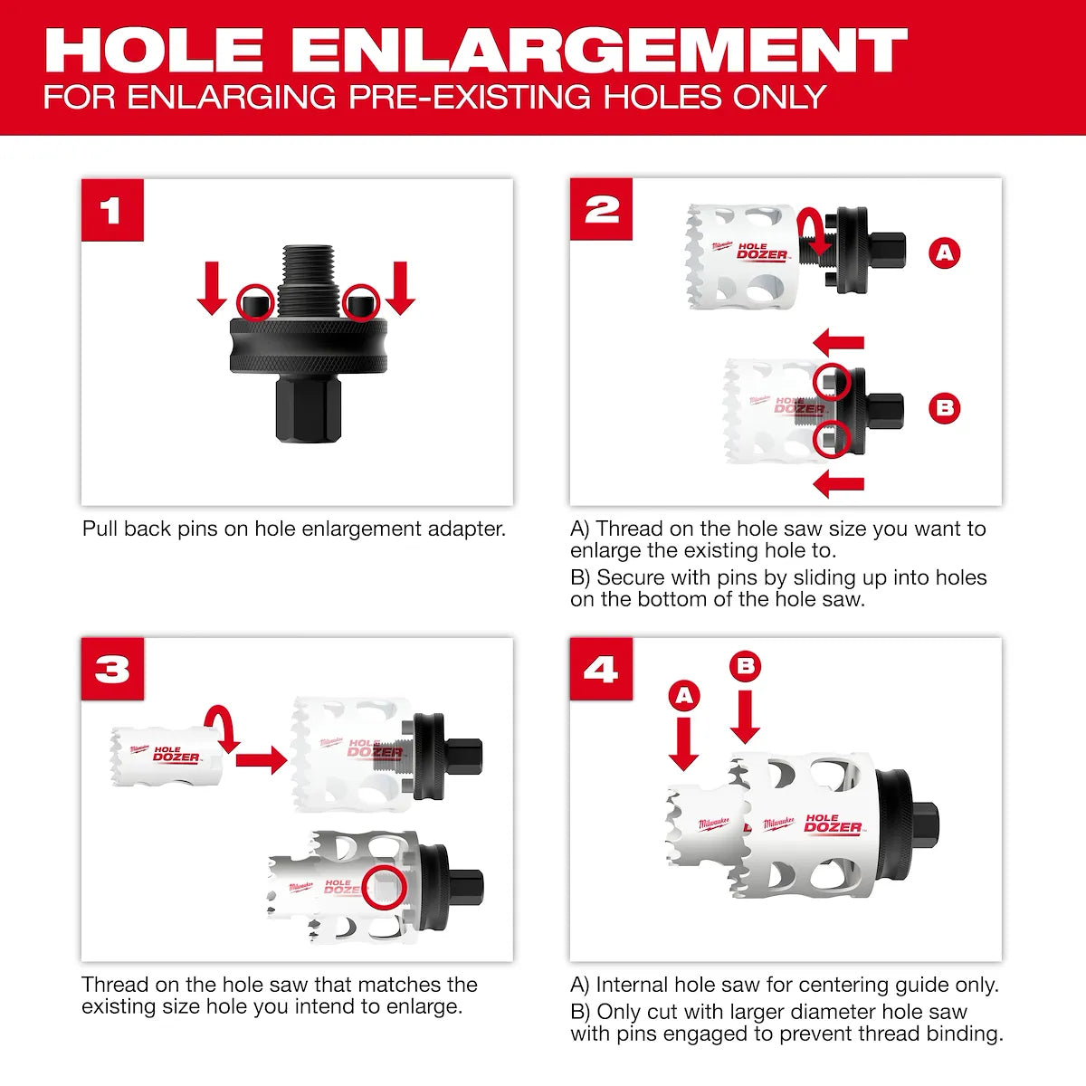 Milwaukee Hole Enlargement Thread Adapter for QUIK-LOK Arbors 49-56-7576 | Forged Steel