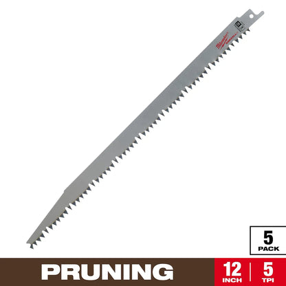 Milwaukee 12" 5 TPI Fleam Ground Pruning SAWZALL Blade for Clean Wood (5 PK) 48-00-1303 | 12 in Blade Length, 5-Piece