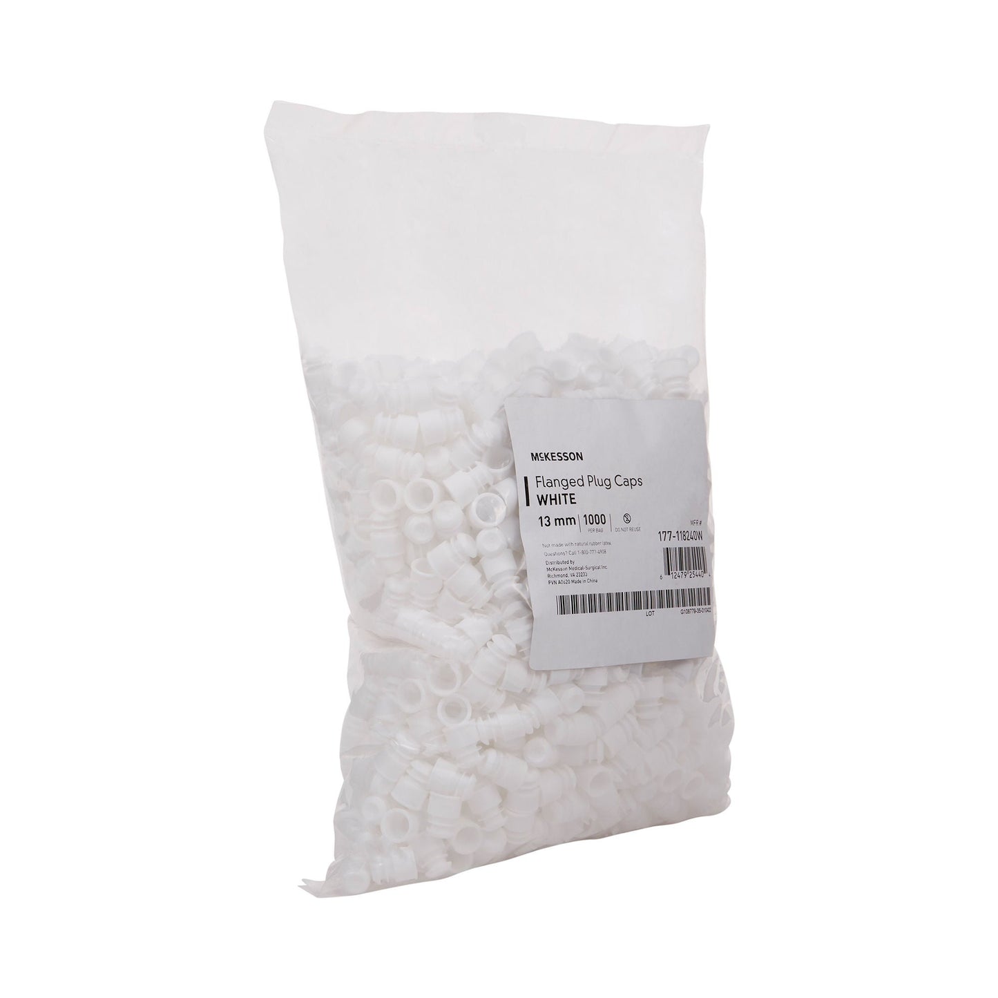 McKesson Flanged Plug Cap, White, Polyethylene, for Use with 13 mm Tubes