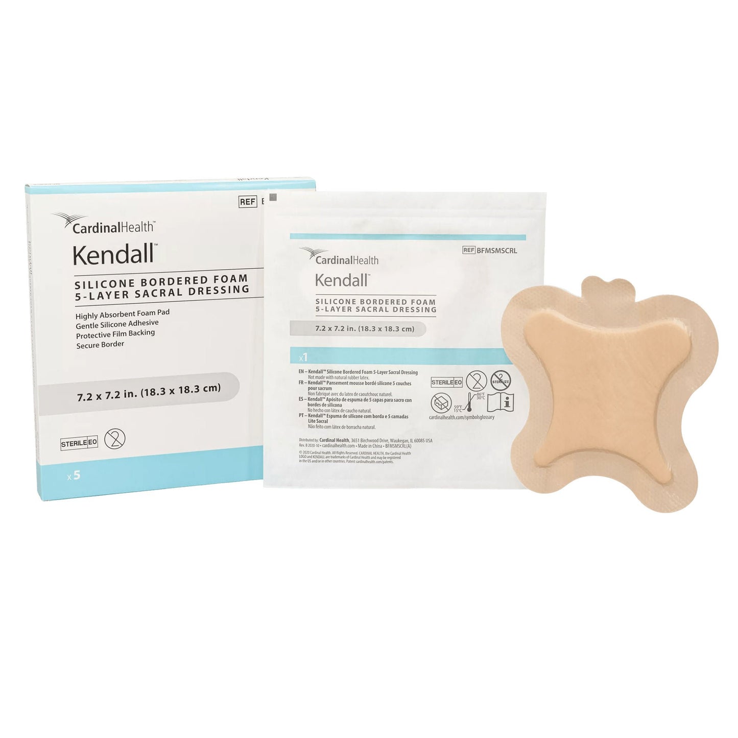 Kendall 5-Layer Foam Dressing With Border Film Backing Silicone Adhesive Sacral