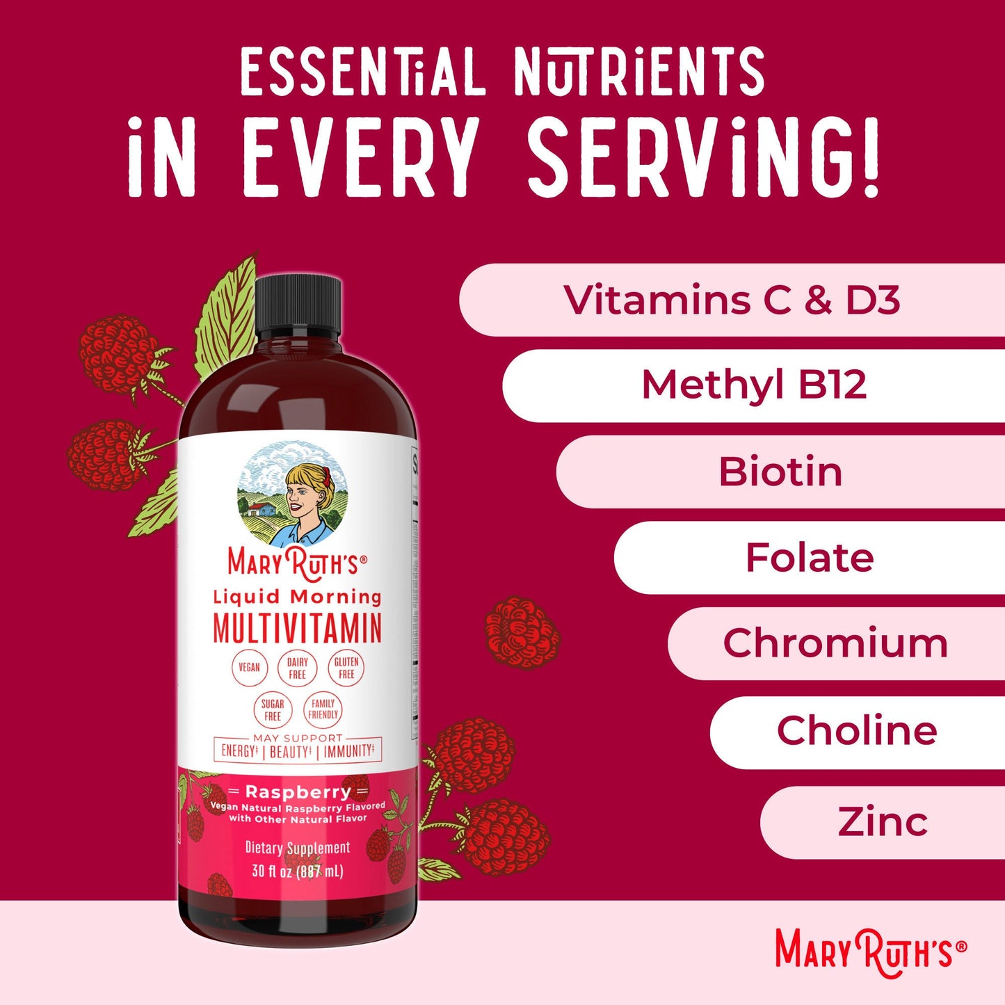 Mary Ruth's™ Liquid Morning Multivitamin, Raspberry Flavor