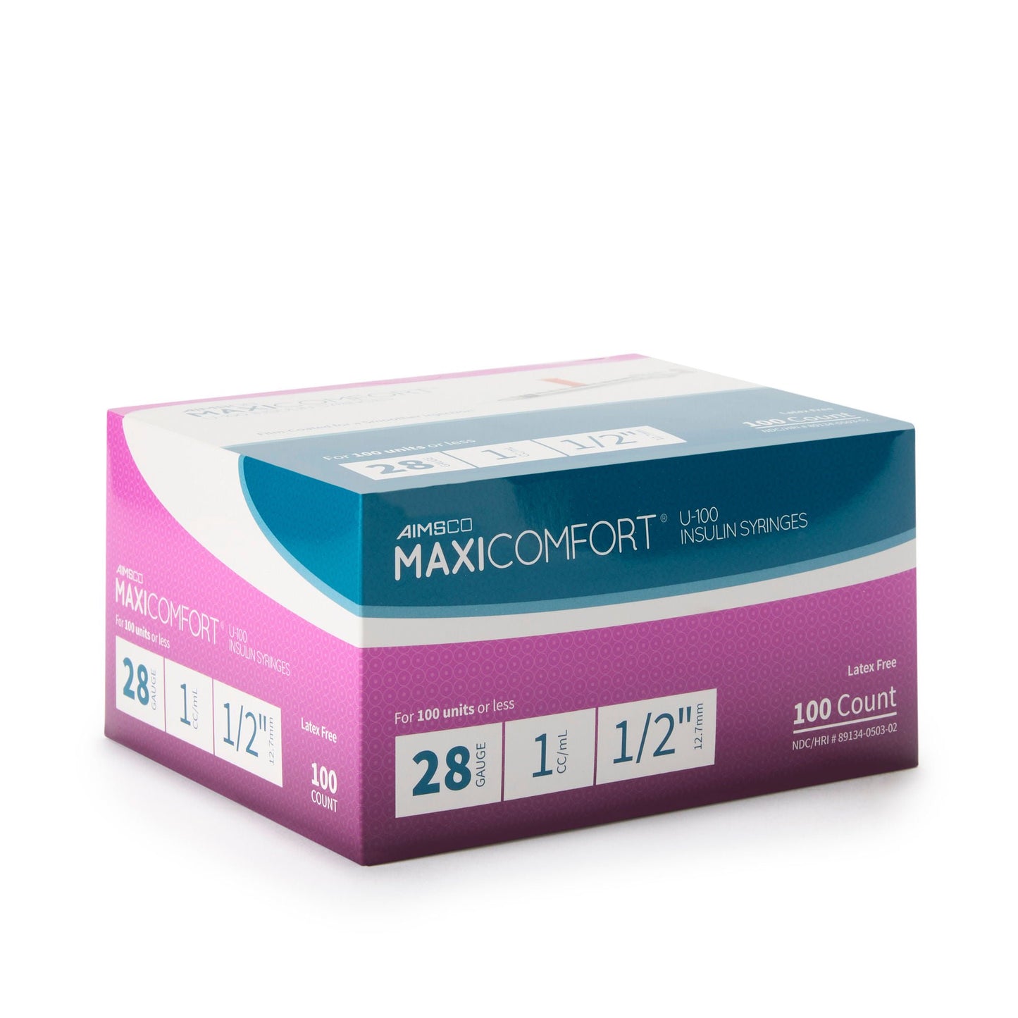 MaxiComfort® II Standard Insulin Syringe with Needle, 28 Gauge, 0.5 Inch
