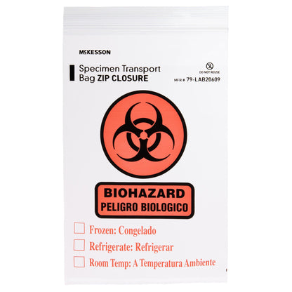 McKesson Specimen Transport Bag with Document Pouch, Zip Closure