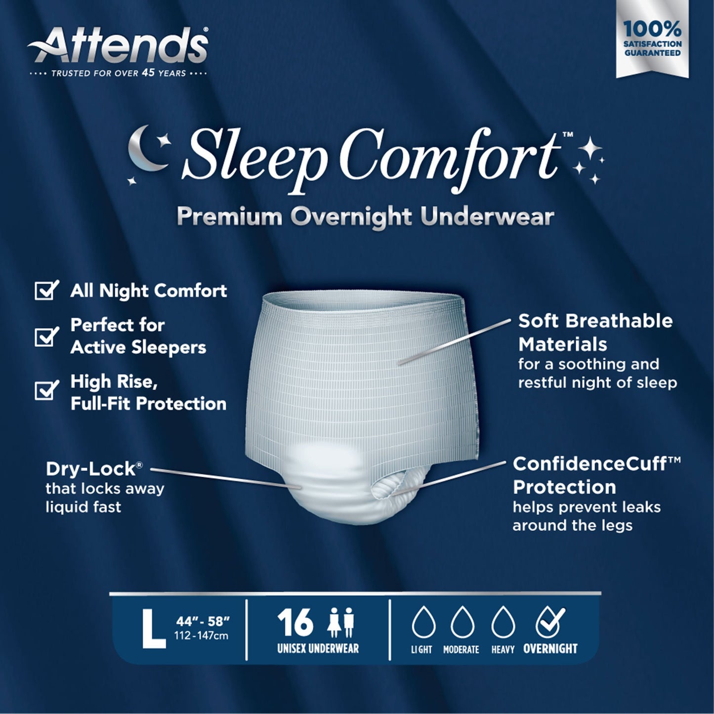 Attends® Sleep Comfort Premium Overnight Underwear, 44 – 58 Inches